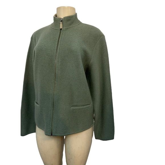 Woolrich Cardigan  Olive Green Cardigan  100%  Lambs Wool Full Zip Size L #1119 - Picture 5 of 16